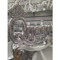 Crushed Diamond Queen Block Letter Ornament - Silver