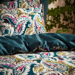 Aretha Paisley Premium Cotton Sateen Duvet Cover Set - Teal/Olive / Superking - thumbnail 3
