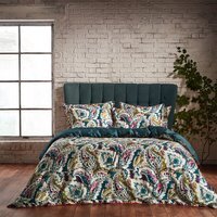 Aretha Paisley Premium Cotton Sateen Duvet Cover Set - Teal/Olive / Superking