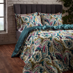 Aretha Paisley Premium Cotton Sateen Duvet Cover Set - Teal/Olive / Superking - thumbnail 2