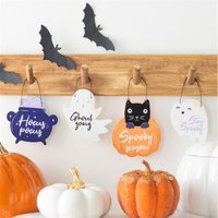 Set of 24 Mini Spooky Halloween Signs with Display - Cute  Festive Decor - Multi