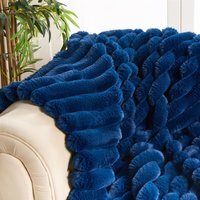 OHS Jumbo Faux Fur Ribbed Throw - Navy