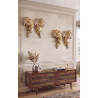 2 X Gold Ceramic Crushed Crystal Hanging Bow Ornament 32x27Cm - Golden