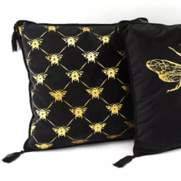 Golden Bee Velvet Reversible Cushion with Tassles - black - thumbnail 4