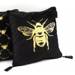 Golden Bee Velvet Reversible Cushion with Tassles - black - thumbnail 3