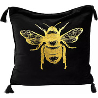 Golden Bee Velvet Reversible Cushion with Tassles - black