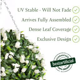 Best Artificial 38cm White Lush Tulip Hanging Basket Flower Topiary Ball - White - thumbnail 3