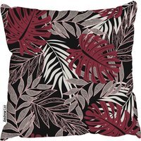 Tropical Leaves And Plants On Dark Background Cushion - Red / 60cm