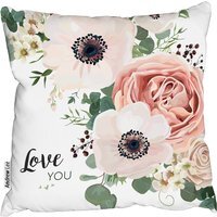 Garden Flower, Pink Peach Rose, White Anemone Cushion - Pink / 60cm