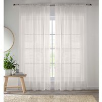 Pair of Crystal Cream Plain Woven Sheer Voile Panels - Cream / 183cm
