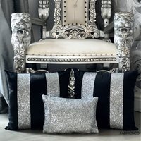 Black and Silver Plush Velvet Glitter Cushion Cover Set  - Black