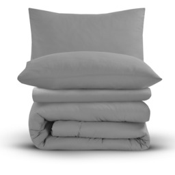 Soft Touch Plain Microfibre Duvet Cover and Pillowcase Set - Grey / Double - thumbnail 3