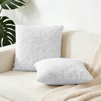 Set of 2 Square Faux Plush Throw Pillow Covers Pillowcases - White