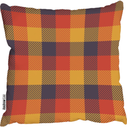 Tartan Autumn Plaid Trendy Tiles Outdoor Cushion - Orange / 60cm - thumbnail 2