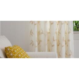 Leaf Embroidered Tulle Voile Curtains Pencil Pleat - Gold / 137cm / 147cm - thumbnail 5