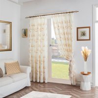 Leaf Embroidered Tulle Voile Curtains Pencil Pleat - Gold / 147cm / 137cm - thumbnail 1