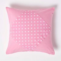 Homescapes Cotton Plain and Polka Dots Cushion Cover - Pink / 45cm - image 1