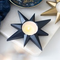 Navy Blue Star Tealight Candle Holder Elegant Celestial Decor - Charcoal