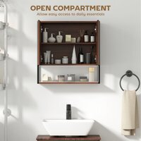 HOMCOM Bathroom Mirror Cabinet with Soft-Close Doors  - Natural Wood Finish