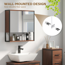 HOMCOM Bathroom Mirror Cabinet with Soft-Close Doors  - Natural Wood Finish - thumbnail 3