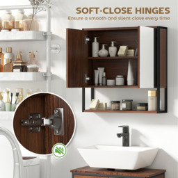 HOMCOM Bathroom Mirror Cabinet with Soft-Close Doors  - Natural Wood Finish - thumbnail 5