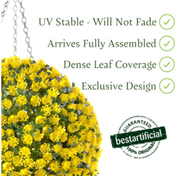 Best Artificial 28cm Yellow Rose Hanging Basket Flower Topiary Ball - Yellow - thumbnail 2