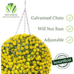 Best Artificial 28cm Yellow Rose Hanging Basket Flower Topiary Ball - Yellow - thumbnail 3