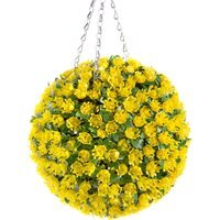 Best Artificial 28cm Yellow Rose Hanging Basket Flower Topiary Ball - Yellow - thumbnail 1