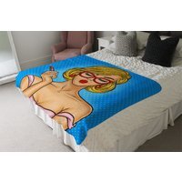 Pop Art Illustration Woman Paints Her Lips Blanket - Blue - image 1