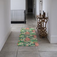 Abstract Flamingos with palm leaves Designer Runner Rug - Green - image 1