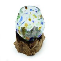 Molten Coloured Glass Wood Bowl Handcrafted Decorative Piece - Multi