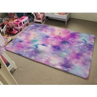 Starry Galaxy Print In Unicorn Colours Designer Rug - Pink / 150cm