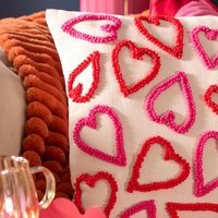 OHS Tufted Hearts Cushion - Red/Pink