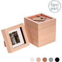 "3D Box Photo Frame - 4 x 4"" with 2 x 2"" Mount - Pack of 5 - Light Wood/Ivory / 10cm" - image 1