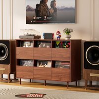"BROTTAR 47.2"" Large Record Player Stand, Vinyl Record Storage Cabinet - White"