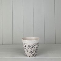 White Earthy Natural Bamboo Flower Pot With Silhouette Branch Design - Natural