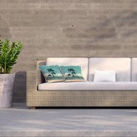 Sunset, palm trees and flying bird Outdoor Cushion - Blue / 60cm - image 1