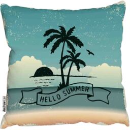 Sunset, palm trees and flying bird Outdoor Cushion - Blue / 60cm - thumbnail 2