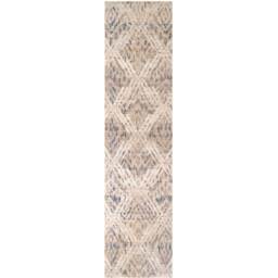 Beige Blue Distressed Diamond Geometric Living Area Rug - Beige / 240 x 60cm - thumbnail 2