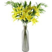 Yellow Lily and Fern Display Glass Vase - Yellow Lily Fern Glass Vase