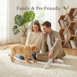 HOMCOM Modern Geometric Rug, Thick Plush, Non-Slip - Cream / 200cm - thumbnail 3