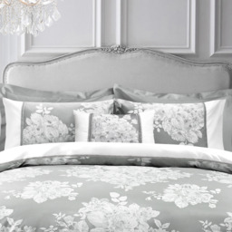 Luxury Jacquard Ascot Silver Duvet Cover and Pillowcase Set - Silver / Single - thumbnail 3