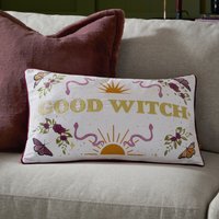 Good Witch Embroidered Velvet Feather Filled Cushion 50 x 30cm - Angel White - image 1