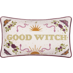 Good Witch Embroidered Velvet Feather Filled Cushion 50 x 30cm - Angel White - thumbnail 2