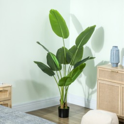 HOMCOM 109cm Artificial Bird of Paradise Plant with Flocking in Pot, Green - Green / 16.5cm - thumbnail 3