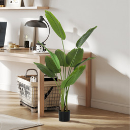 HOMCOM 109cm Artificial Bird of Paradise Plant with Flocking in Pot, Green - Green / 16.5cm - thumbnail 2