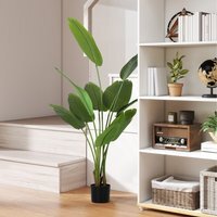 HOMCOM 109cm Artificial Bird of Paradise Plant with Flocking in Pot, Green - Green / 16.5cm - thumbnail 1