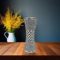 Crushed Diamond Stunning Silver Crystal Silver Ceramic Vase Sparkly - Silver / 25cm