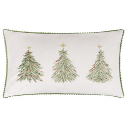 Twinkling Tree Trio Embroidered Cushion - Green / Polyester - thumbnail 2