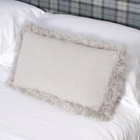Rectangle Linen Cushion Sheepskin Trim - Grey / Linen